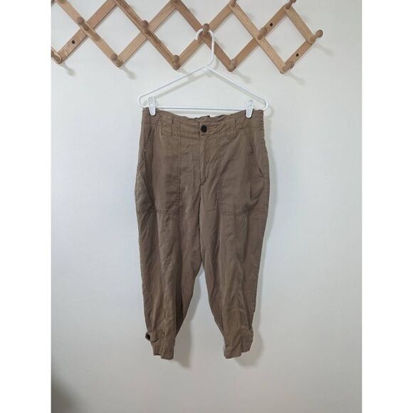 Banana Republic Khaki Cargo Style Ankle Paper Bag Style Pants - Size 12P - Picture 1 of 12